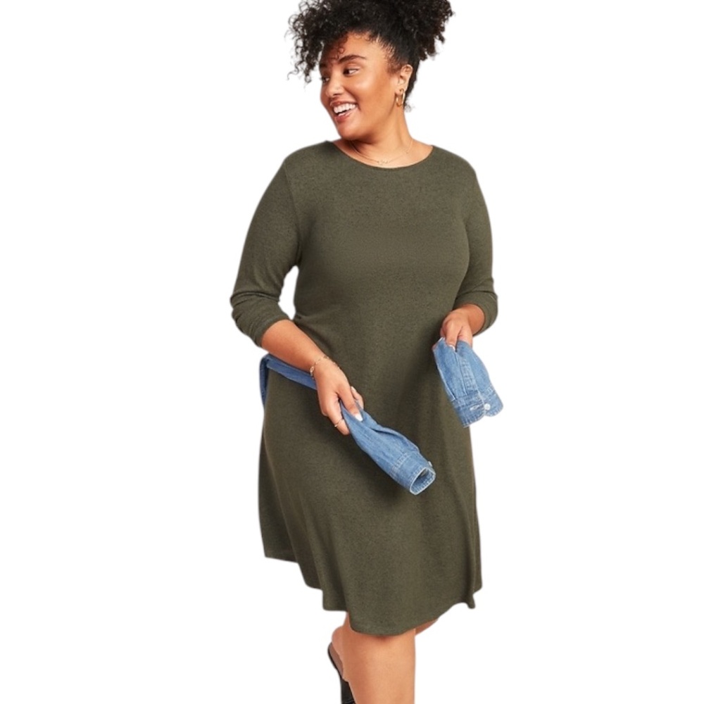 Old Navy XXL Olive Green Plush Knit Swing Dress Plus Size NWOT Cozy